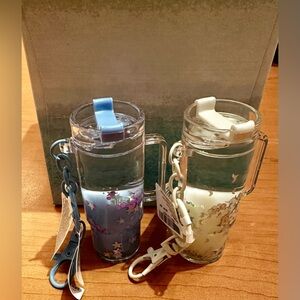 Set of Two Glitter Tumbler Keychains Blue & White Water-filled Keychain